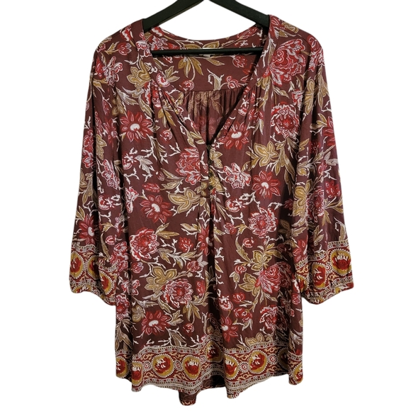 Lucky Brand Red Floral Boho Top - Picture 1 of 7